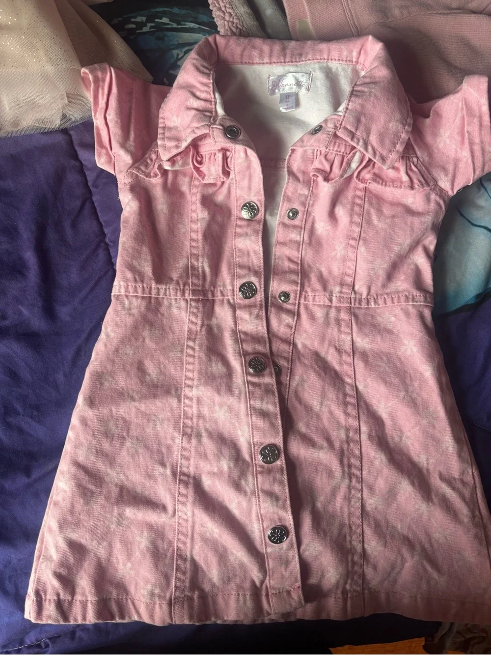 Pink Button-Front Denim Dress